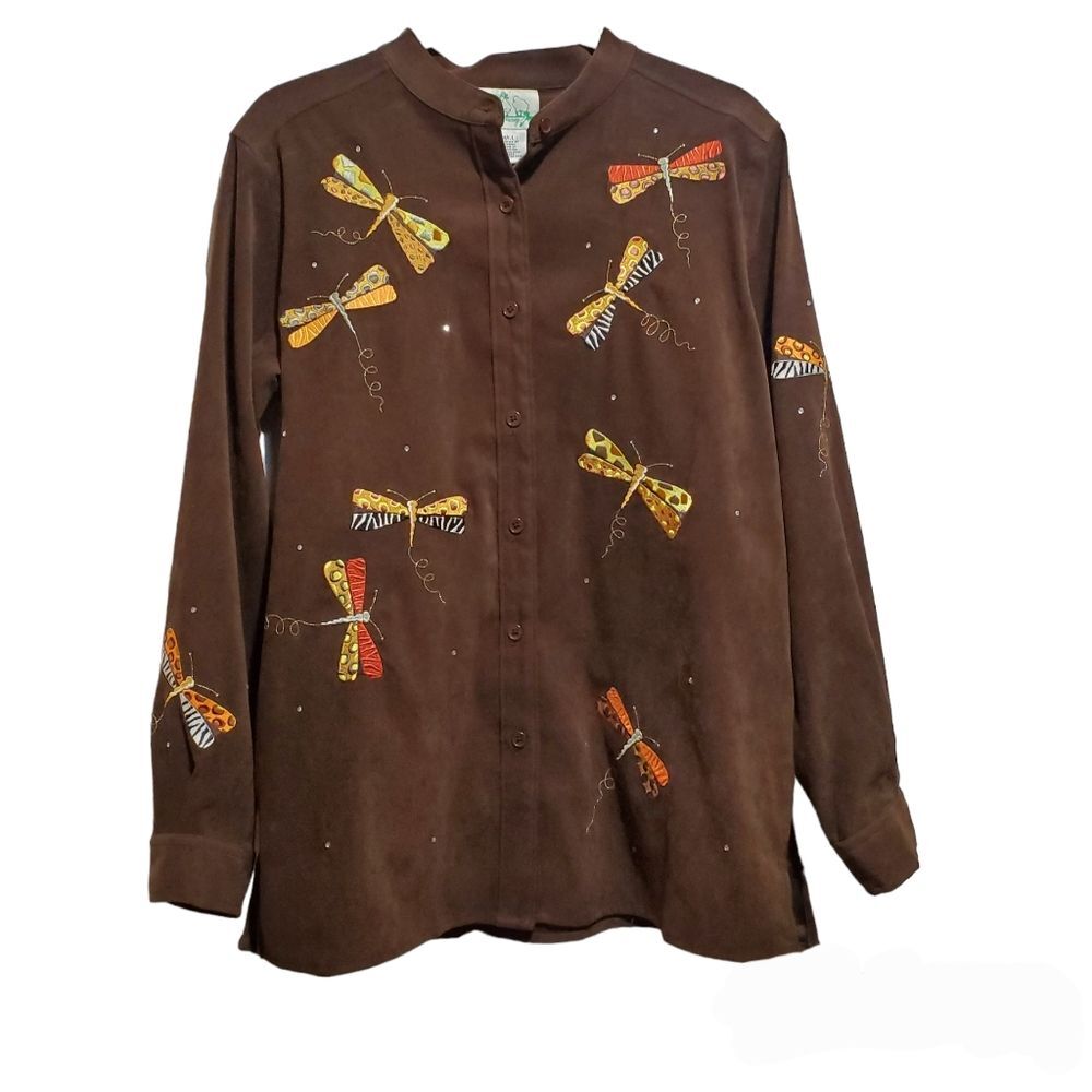 Quacker Factory Embroidered Dragonfly Printed But… - image 1